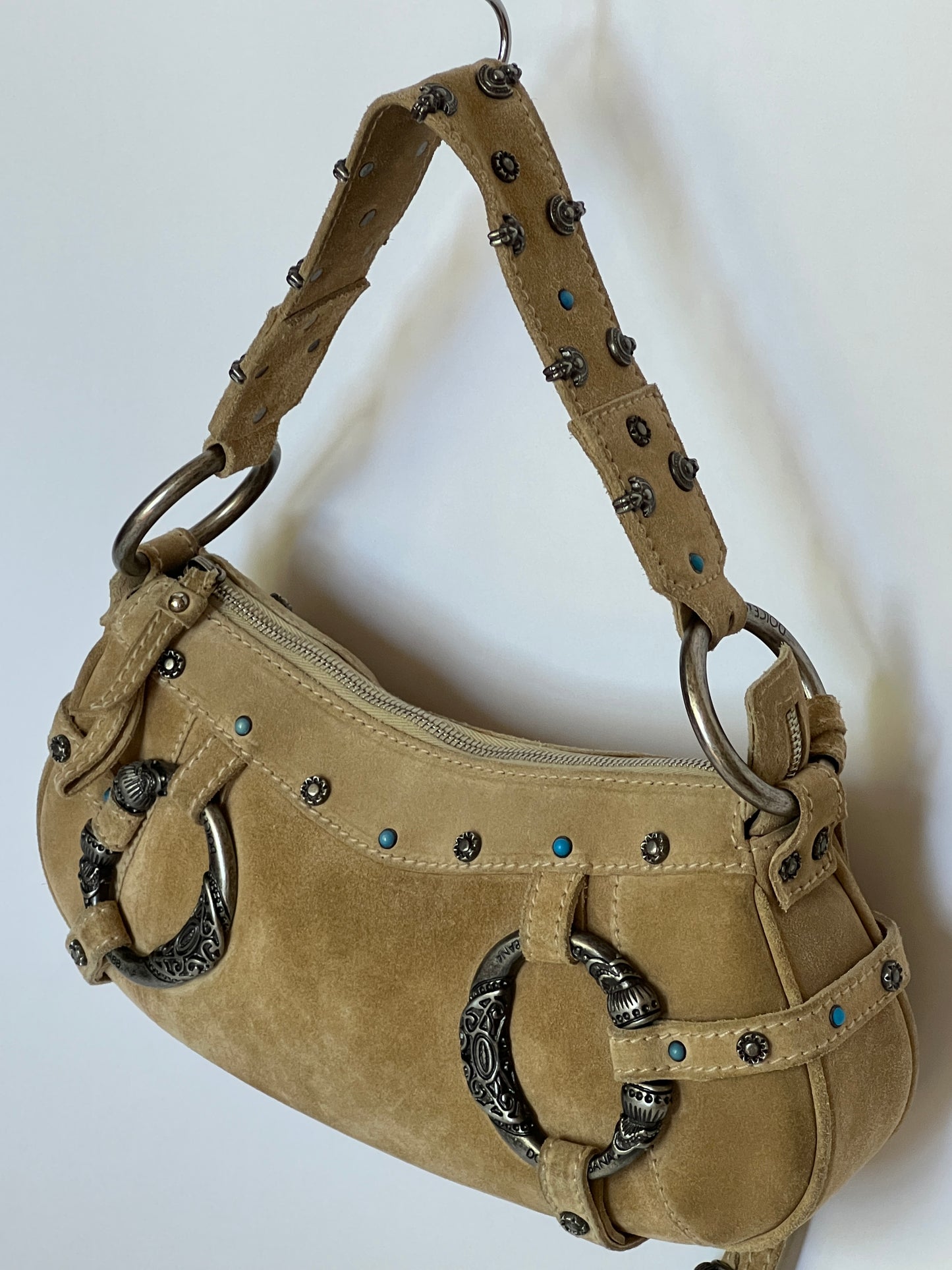 Rare Dolce and Gabbana Embellished Suede Feather Bag —  Early-2000s