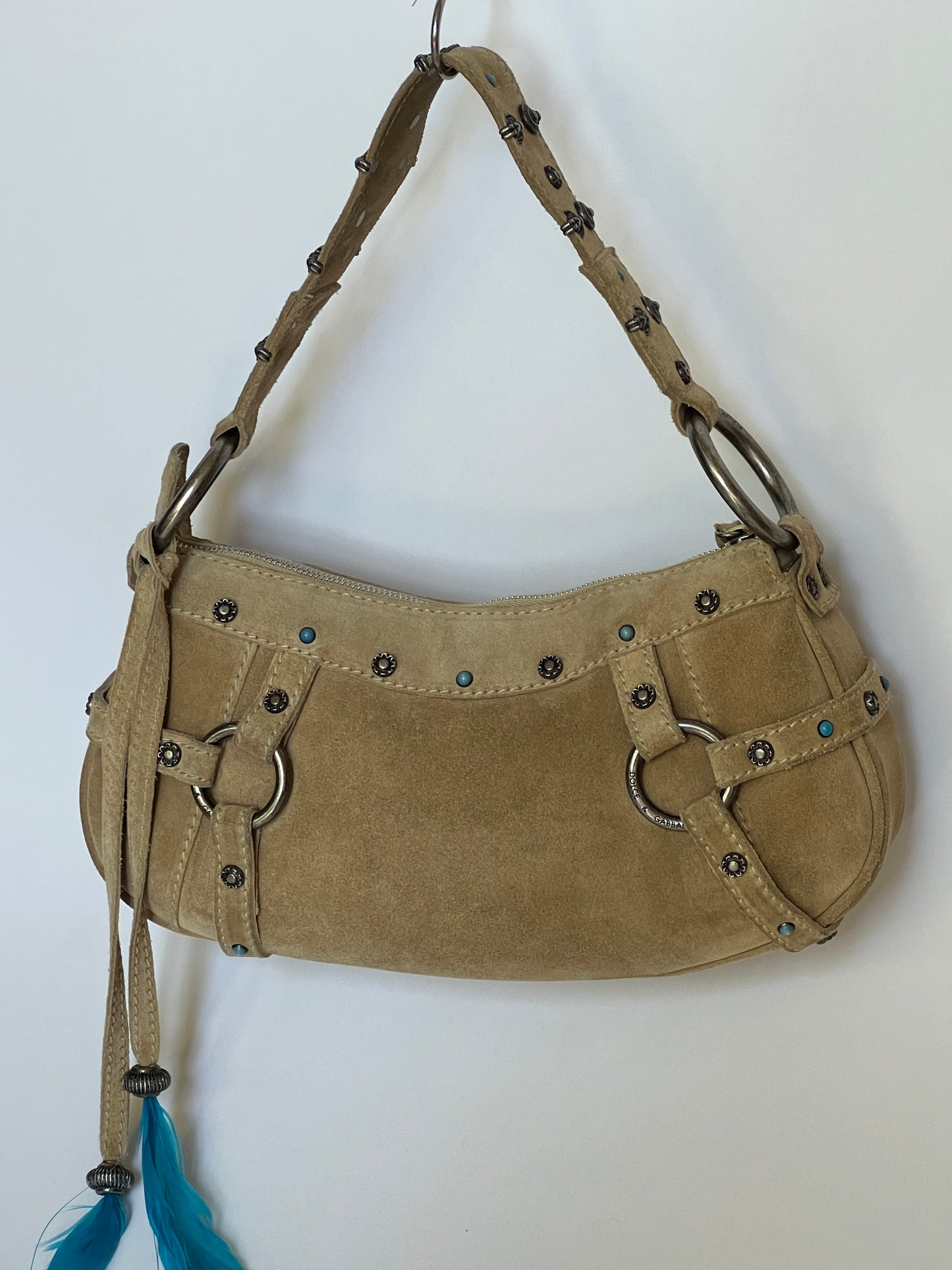 Rare Dolce and Gabbana Embellished Suede Feather Bag —  Early-2000s