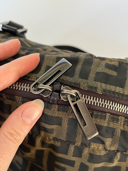 Fendi Zucca Double Zip Shoulder Bag
