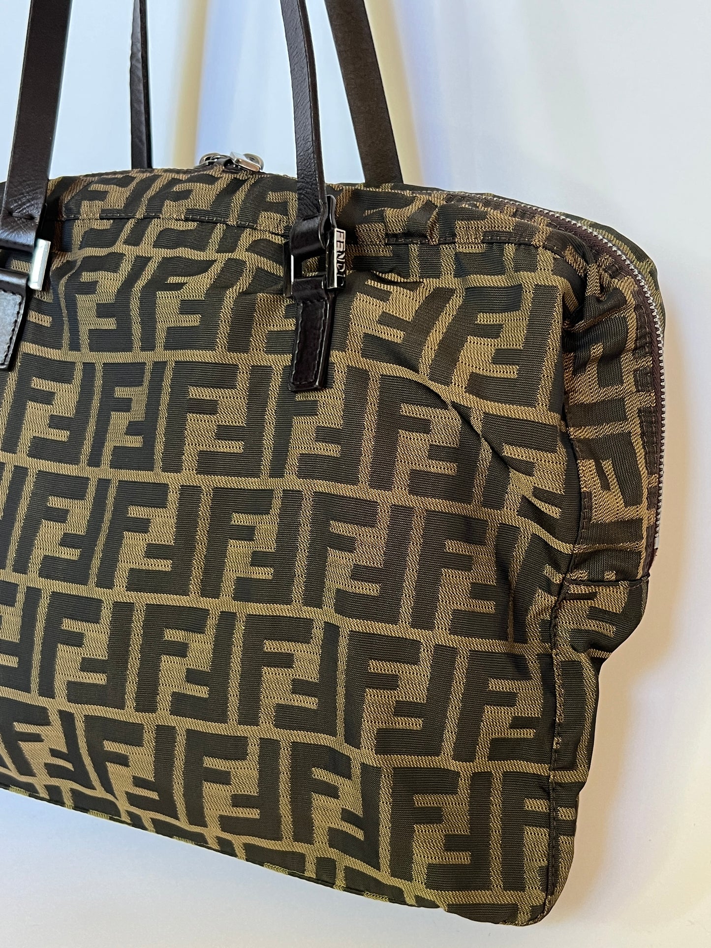 Fendi Zucca Double Zip Shoulder Bag