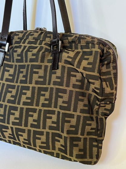 Fendi Zucca Double Zip Shoulder Bag
