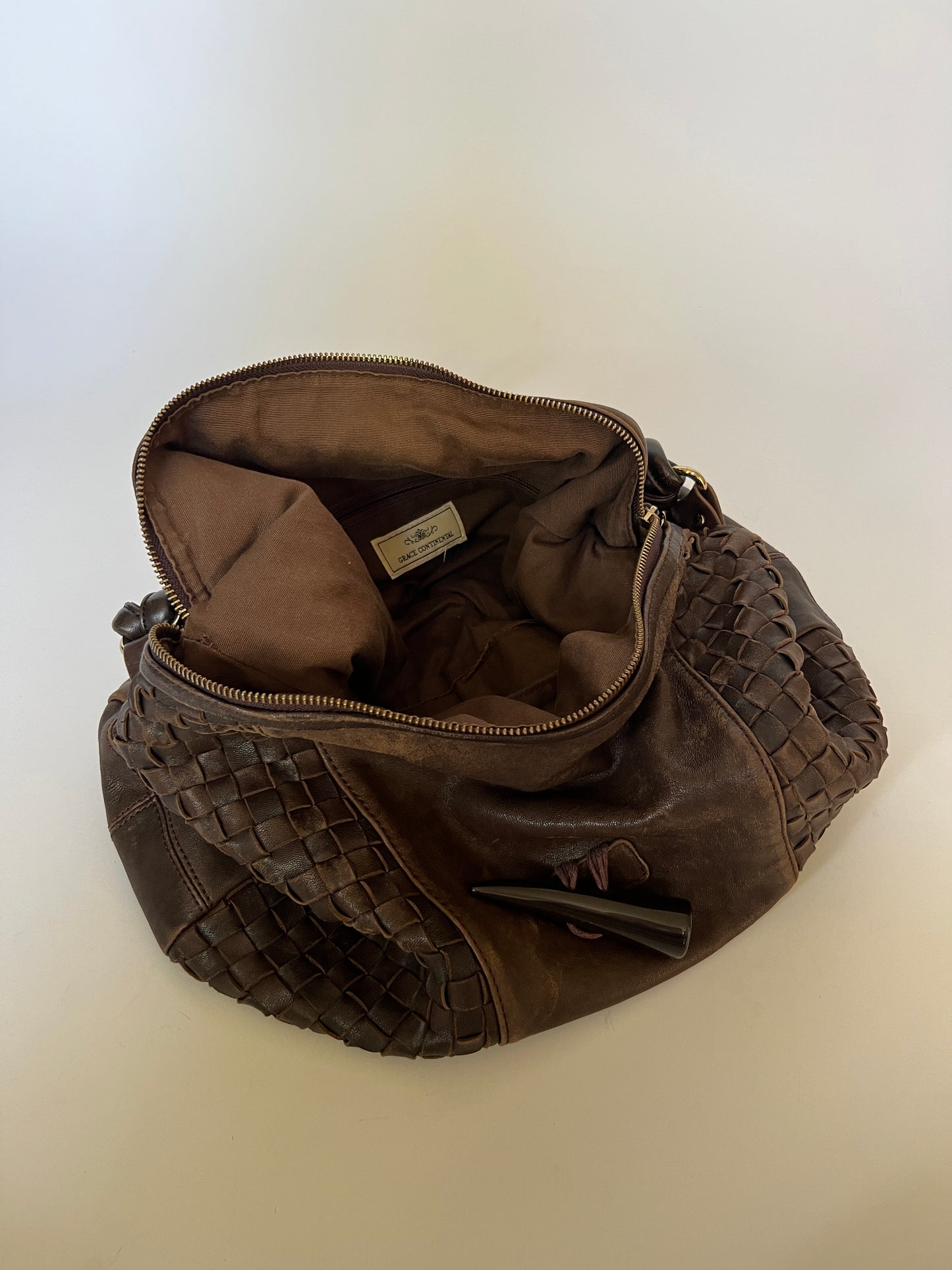 Boho Woven Leather Tassel Horn Bag