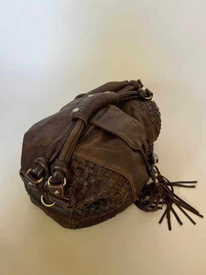Boho Woven Leather Tassel Horn Bag