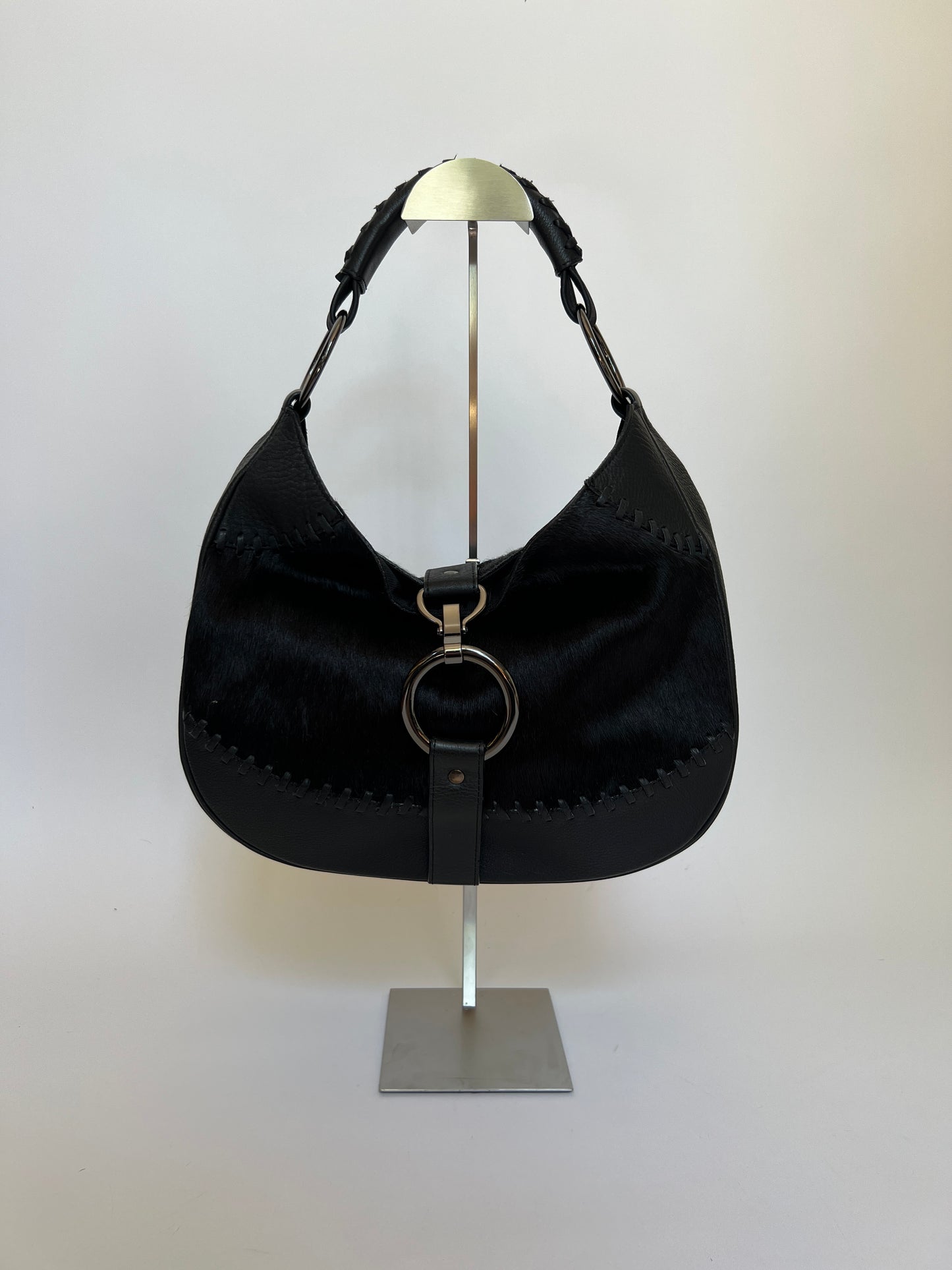 Black Pony Hair O Ring Handbag