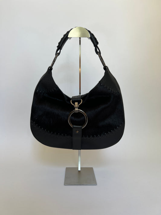 Black Pony Hair O Ring Handbag