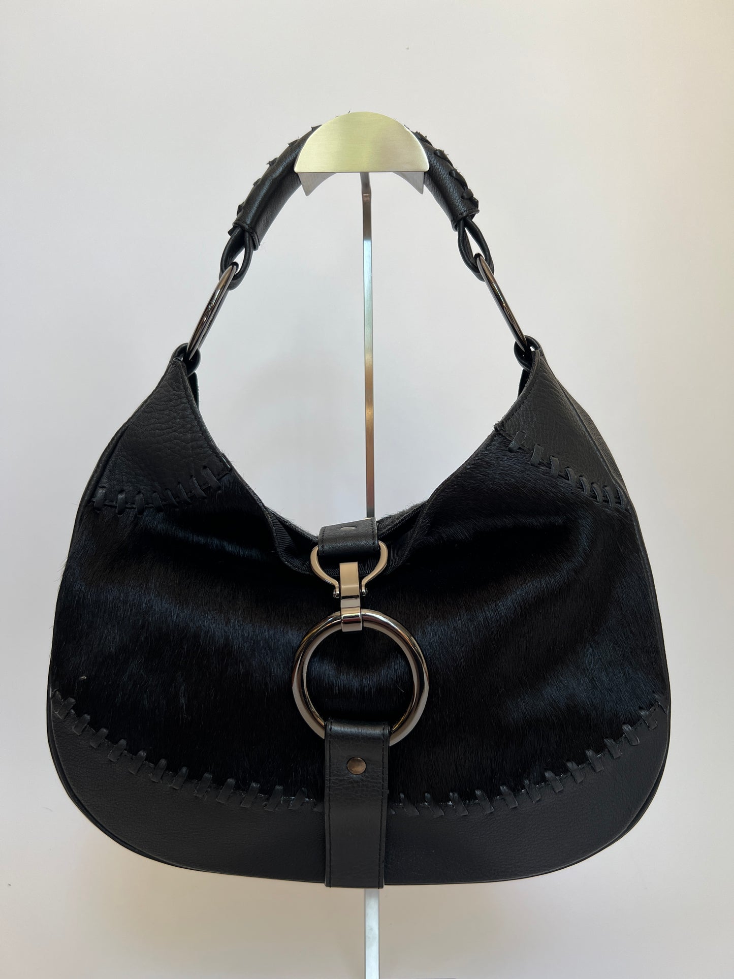 Black Pony Hair O Ring Handbag