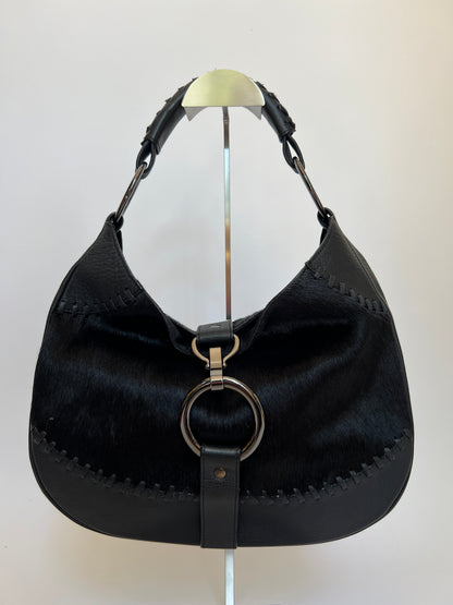 Black Pony Hair O Ring Handbag