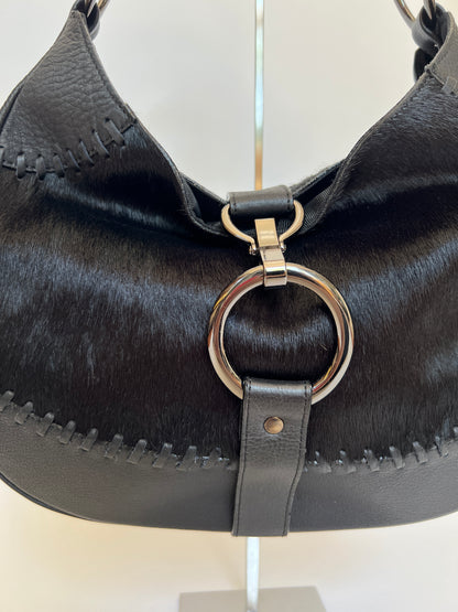 Black Pony Hair O Ring Handbag