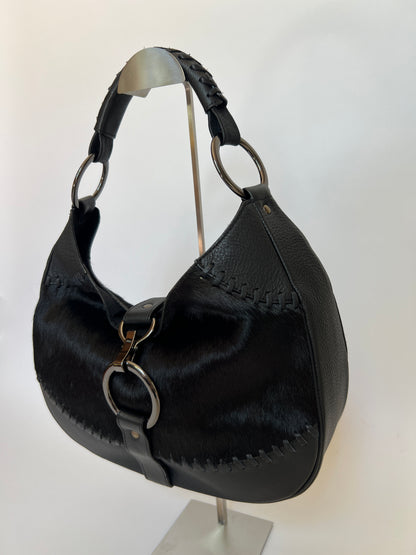 Black Pony Hair O Ring Handbag