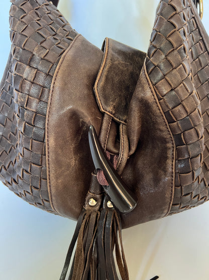 Boho Woven Leather Tassel Horn Bag