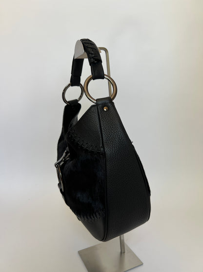 Black Pony Hair O Ring Handbag
