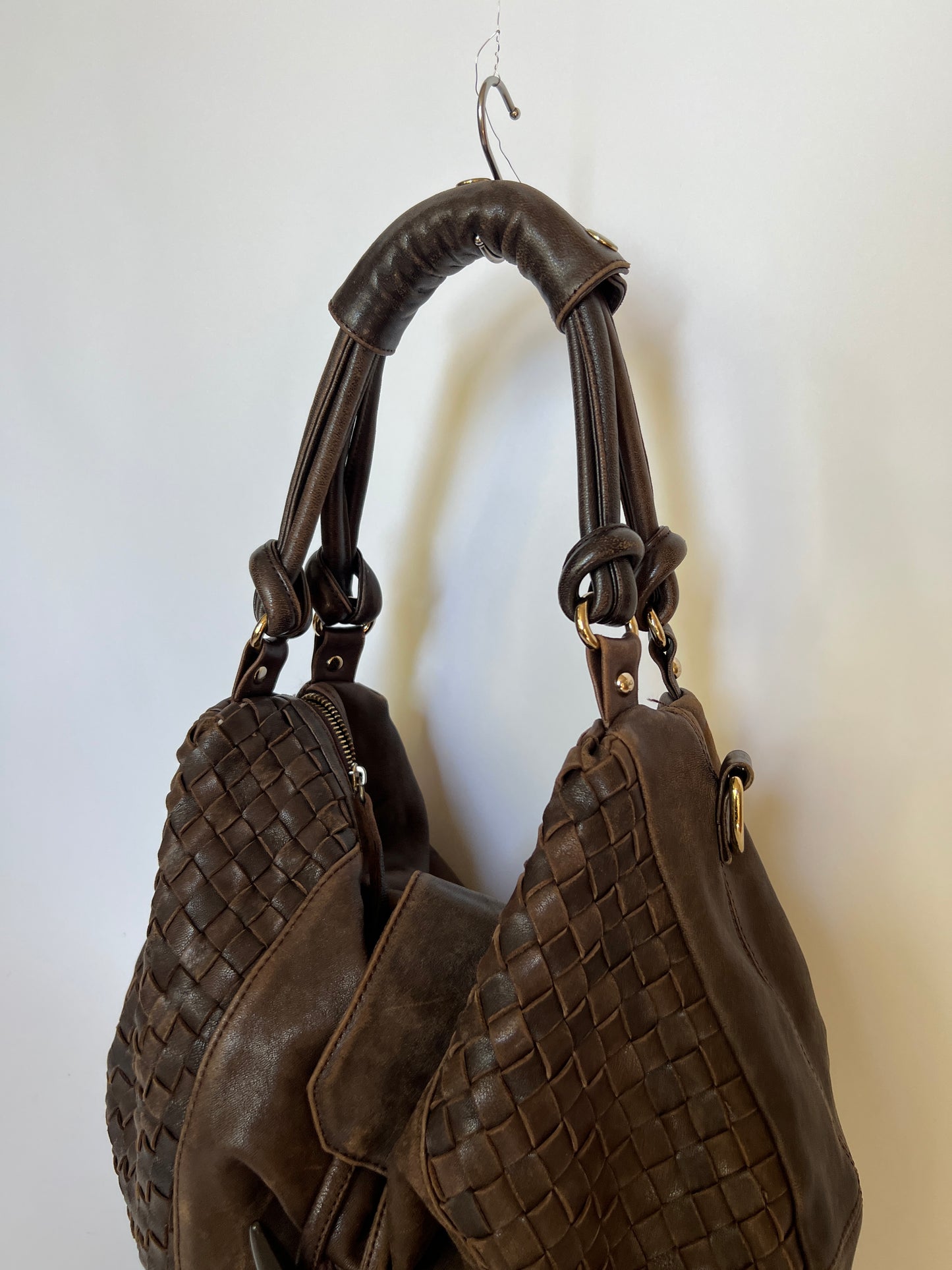 Boho Woven Leather Tassel Horn Bag