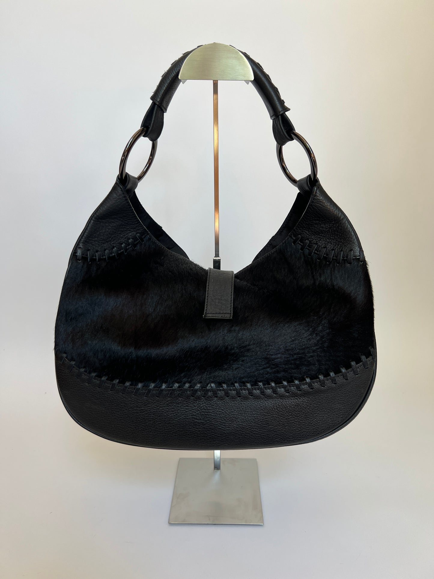 Black Pony Hair O Ring Handbag