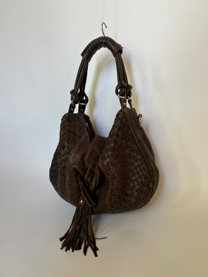 Boho Woven Leather Tassel Horn Bag