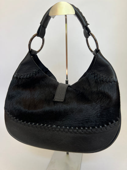 Black Pony Hair O Ring Handbag