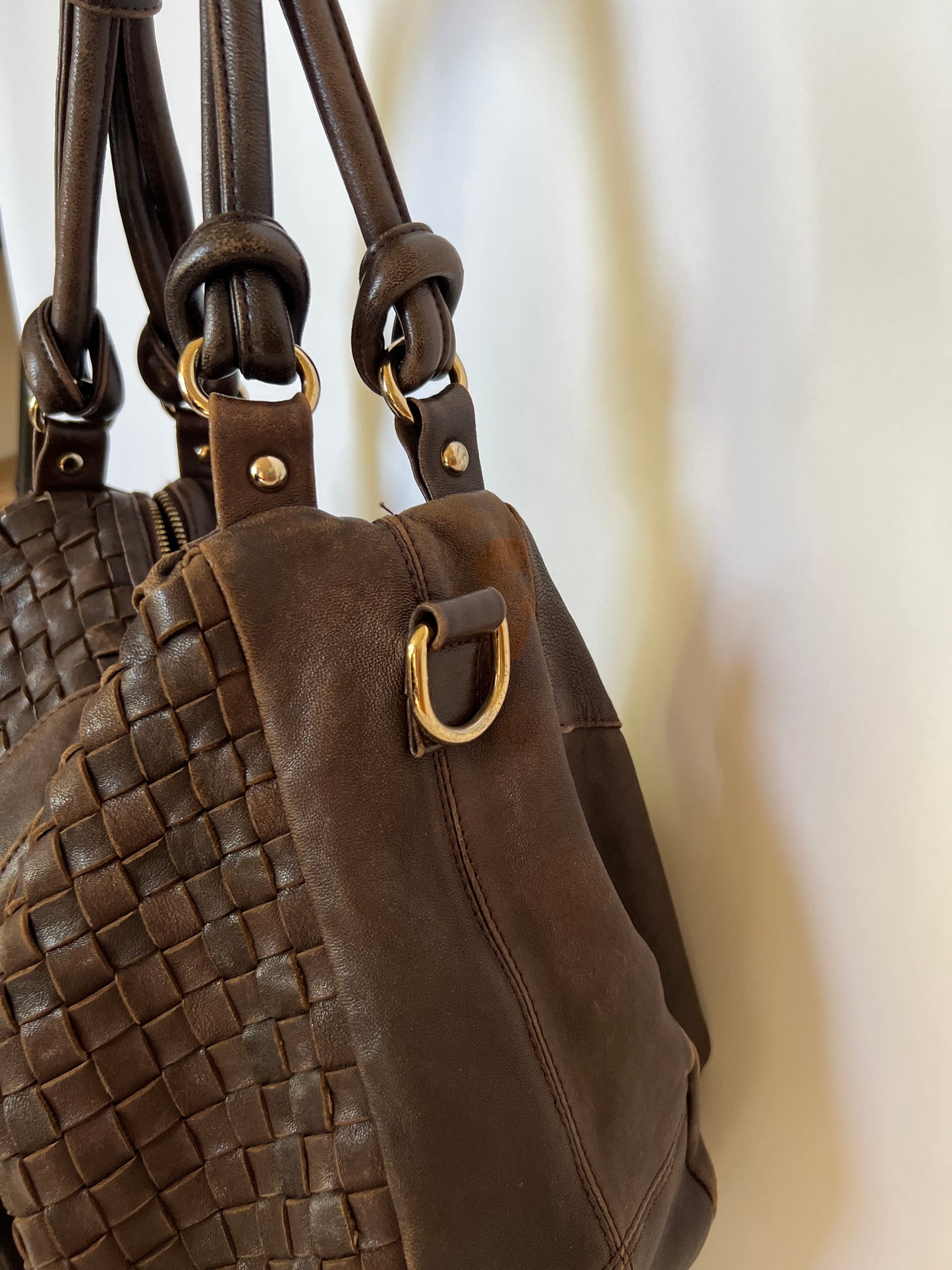 Boho Woven Leather Tassel Horn Bag