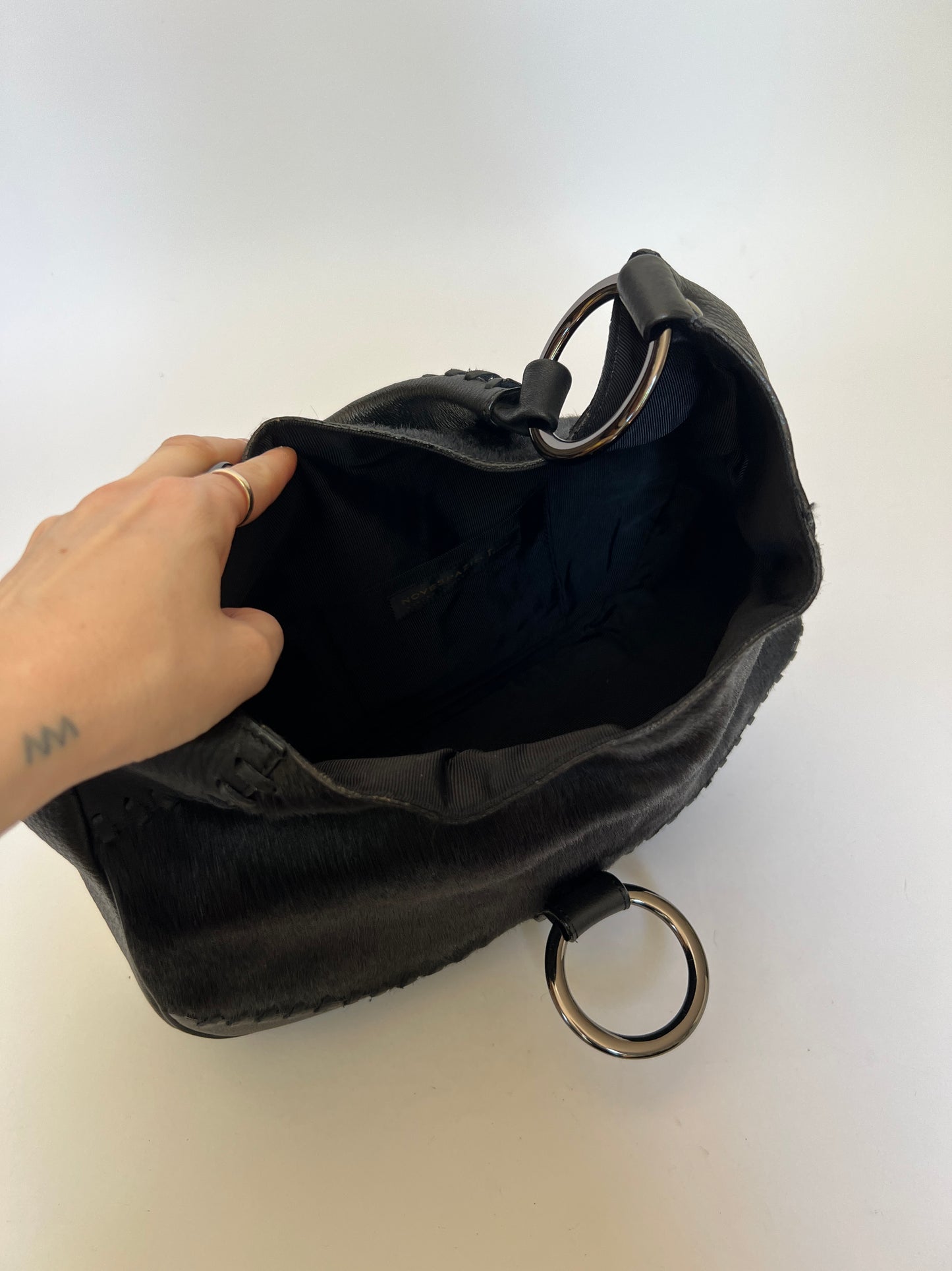 Black Pony Hair O Ring Handbag