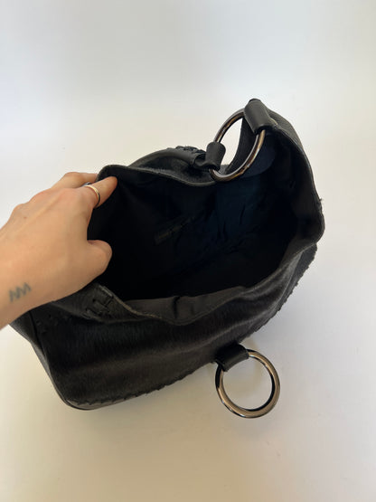 Black Pony Hair O Ring Handbag