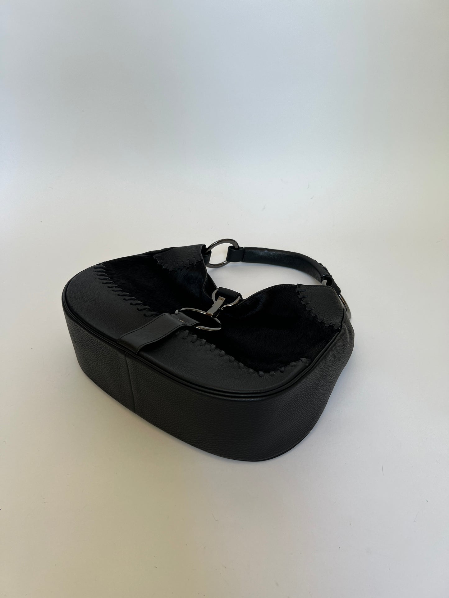 Black Pony Hair O Ring Handbag