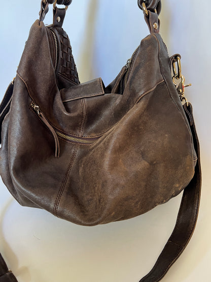Boho Woven Leather Tassel Horn Bag