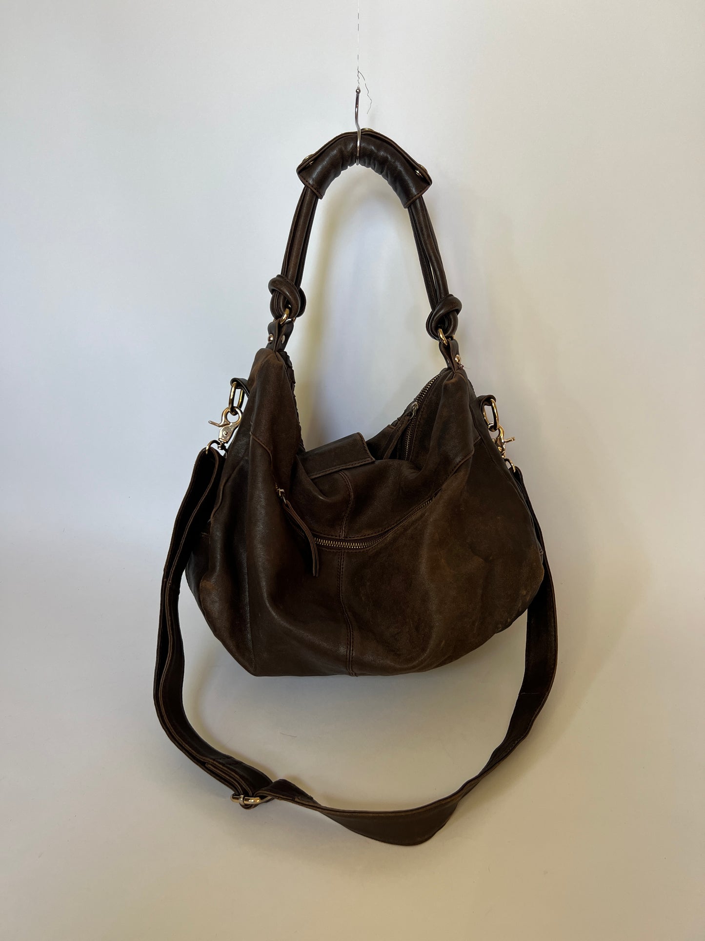 Boho Woven Leather Tassel Horn Bag
