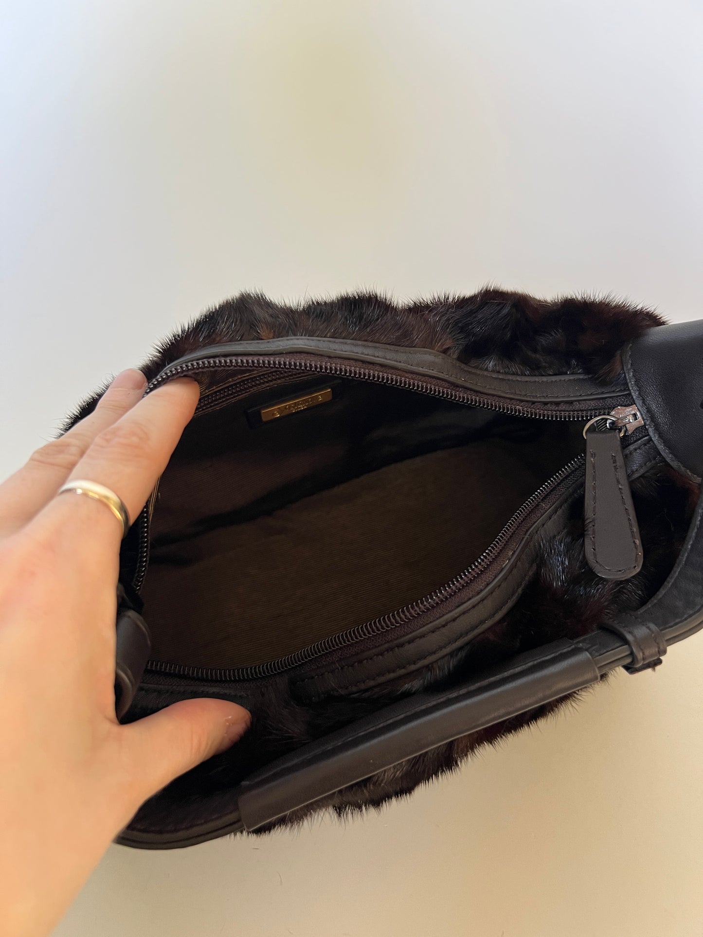 Dark Brown Y2K Mink Fur Shoulder Bag