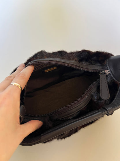 Dark Brown Y2K Mink Fur Shoulder Bag