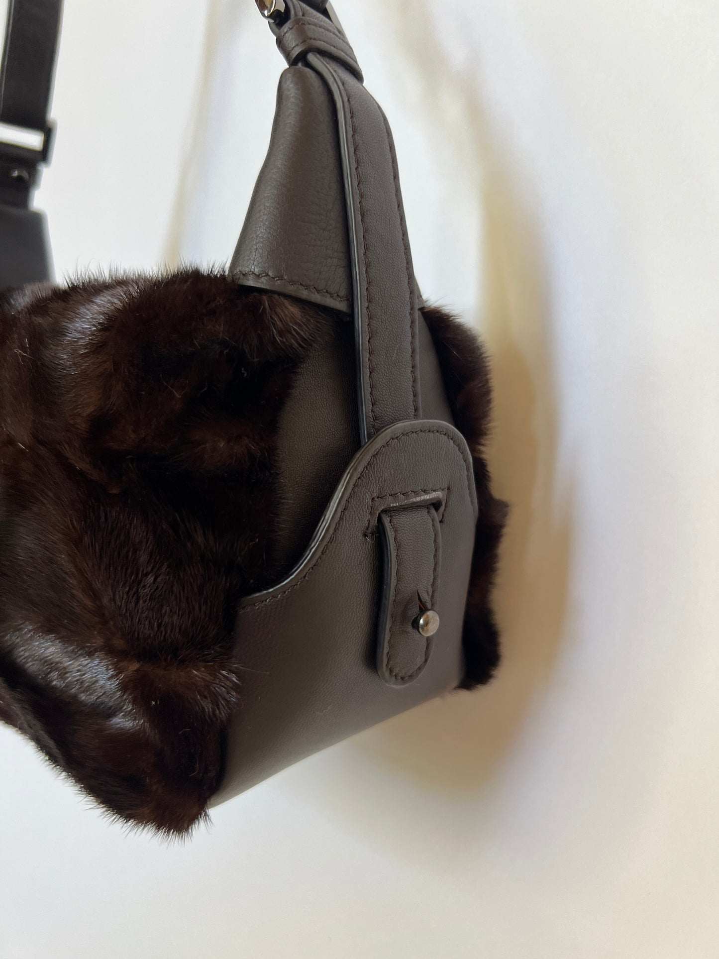 Dark Brown Y2K Mink Fur Shoulder Bag