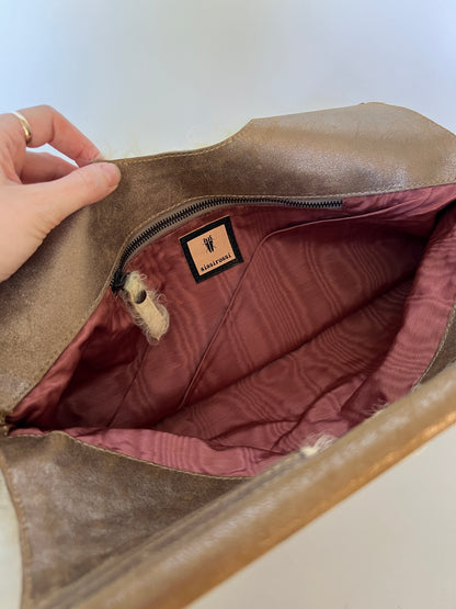 Shearling & Embroidered Clutch – Y2K Boho Luxe