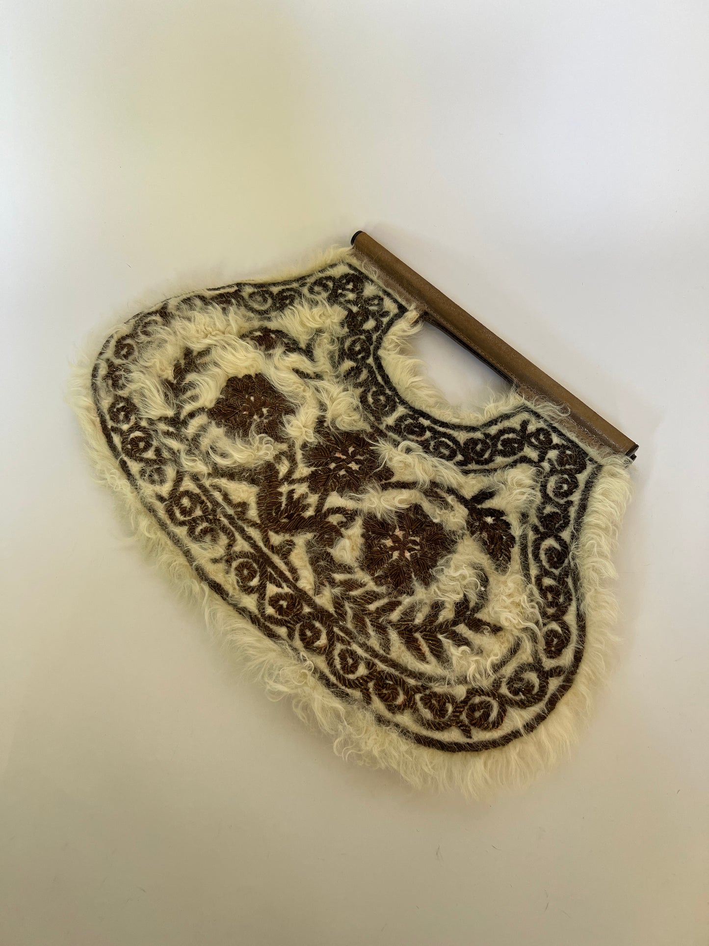 Shearling & Embroidered Clutch – Y2K Boho Luxe