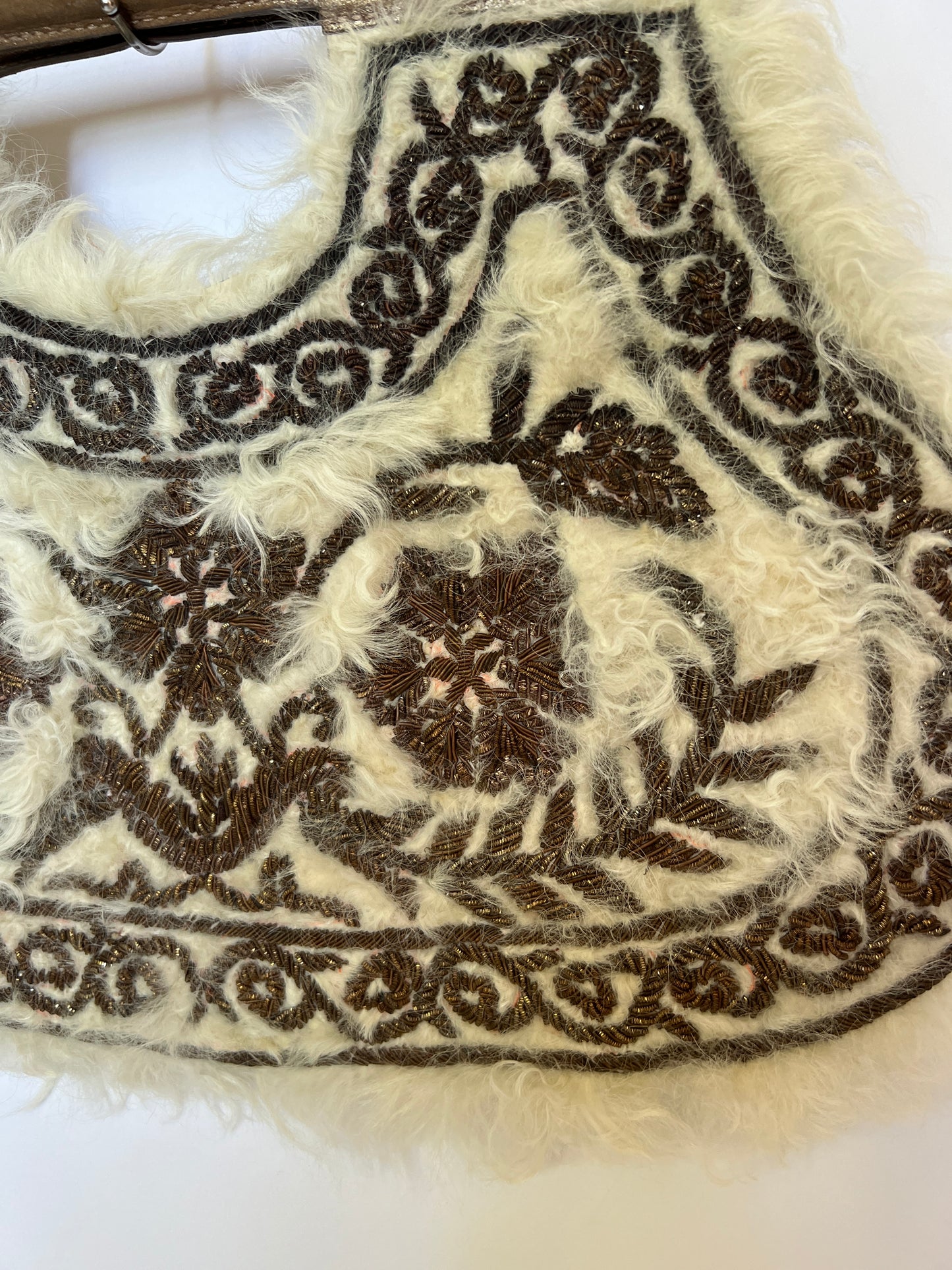 Shearling & Embroidered Clutch – Y2K Boho Luxe