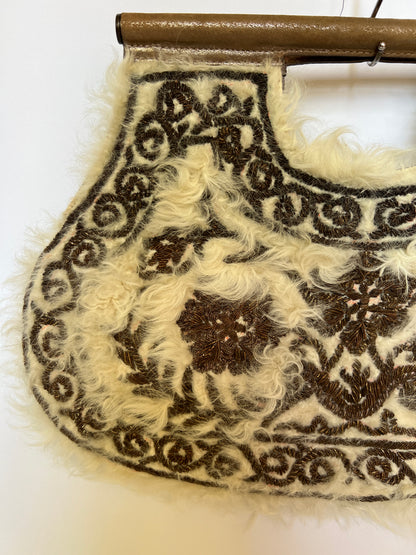 Shearling & Embroidered Clutch – Y2K Boho Luxe