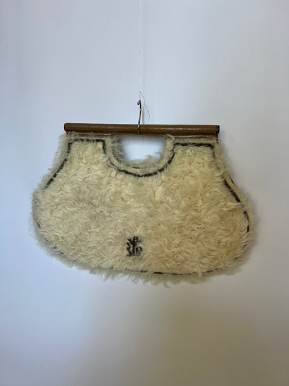 Shearling & Embroidered Clutch – Y2K Boho Luxe