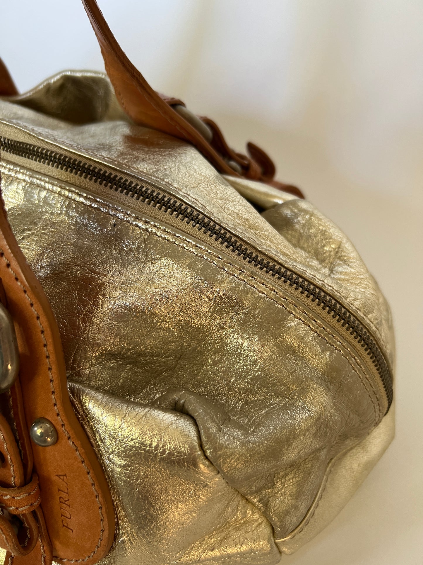 Italian Metallic Gold Leather Shoulder Bag