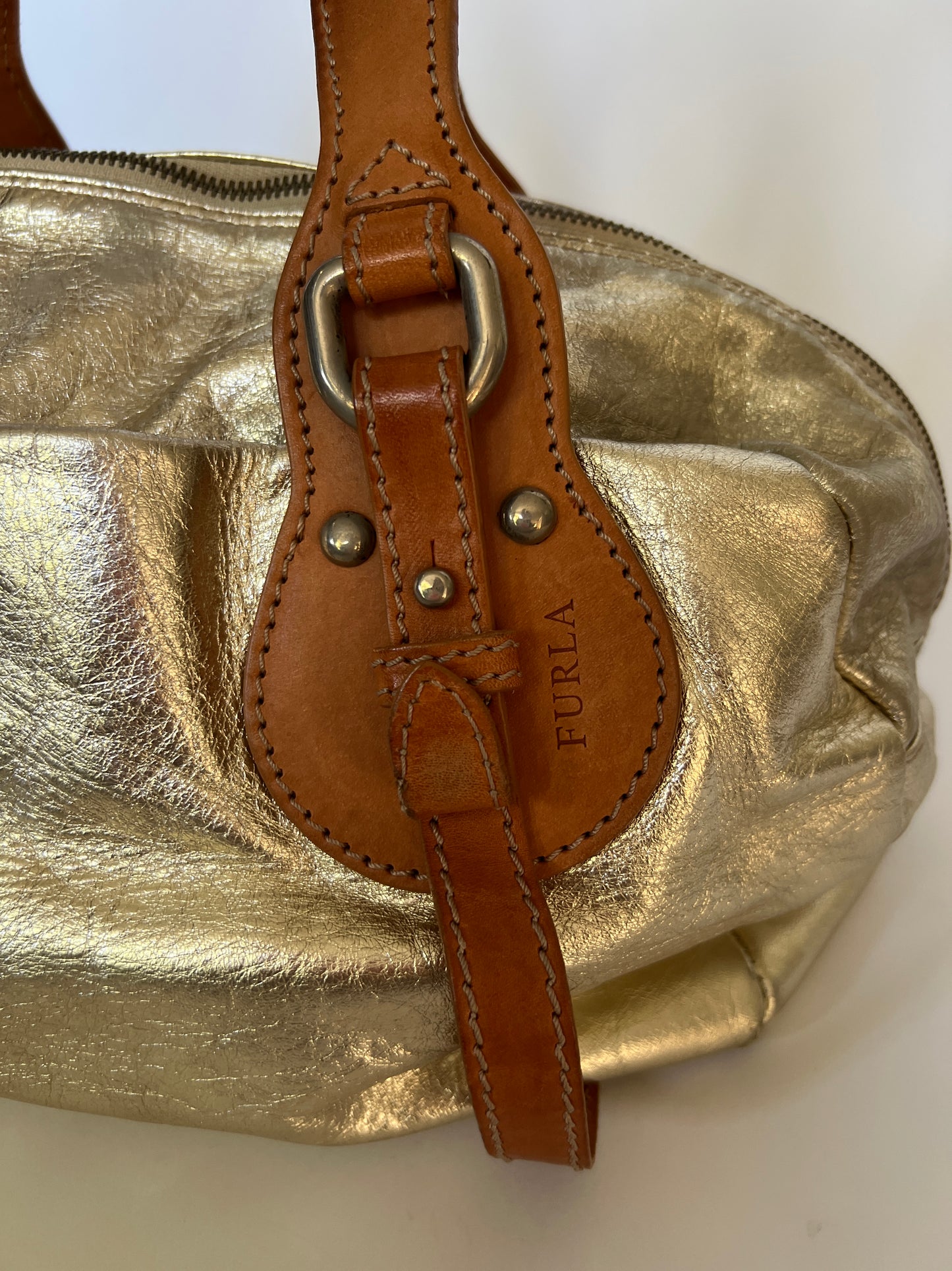 Italian Metallic Gold Leather Shoulder Bag
