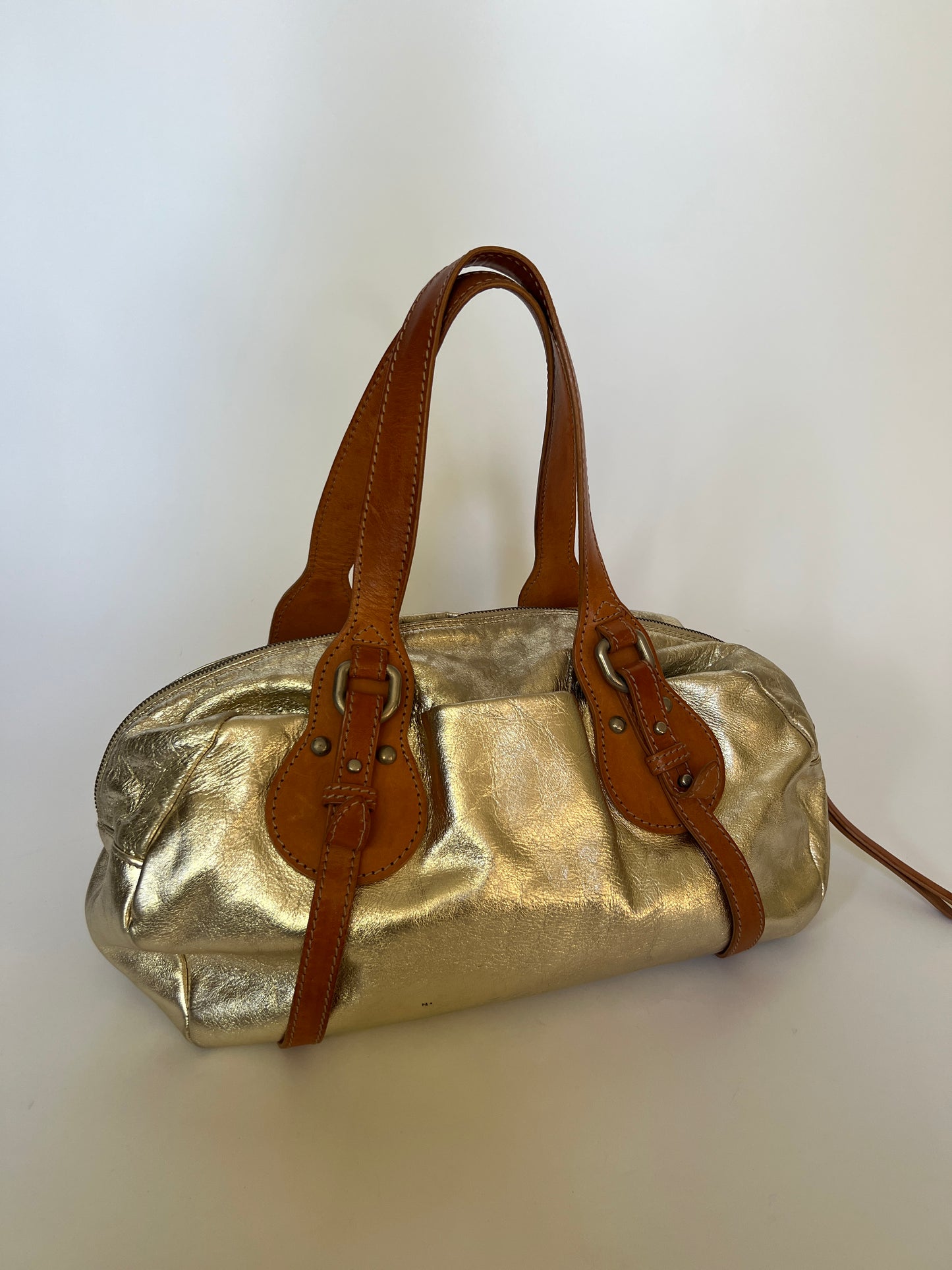 Italian Metallic Gold Leather Shoulder Bag