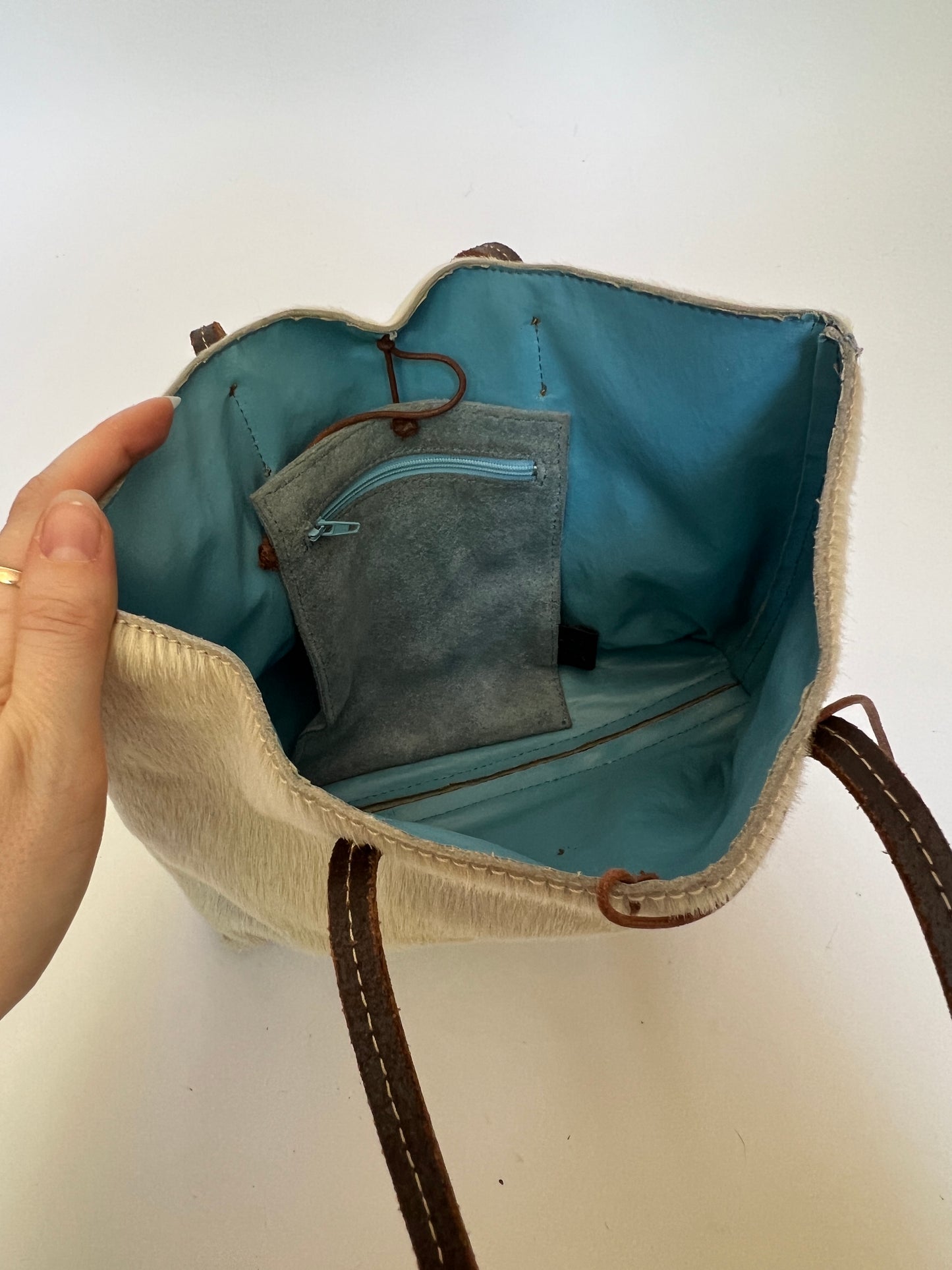 Cream Cowhide Mini Tote