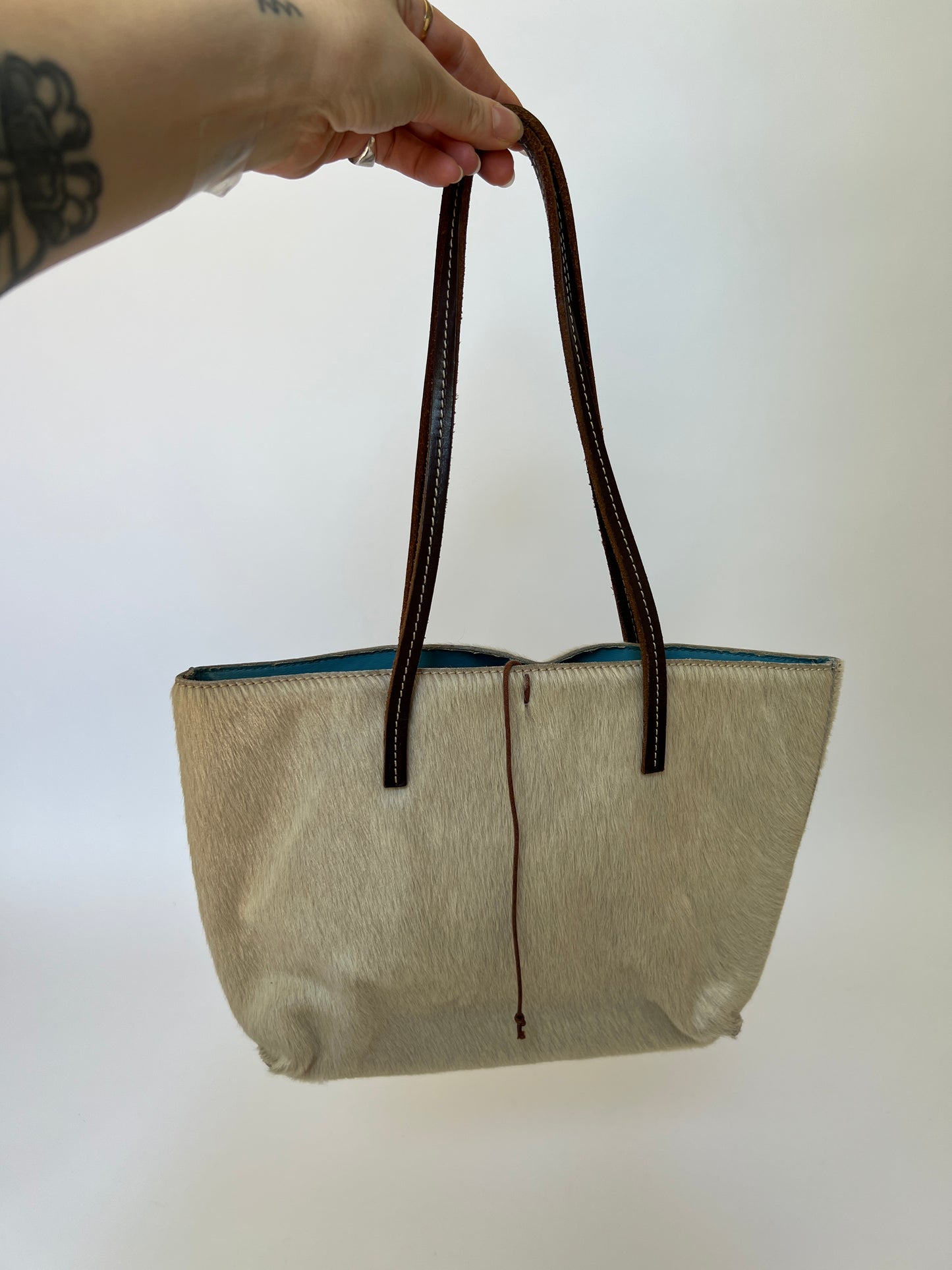 Cream Cowhide Mini Tote