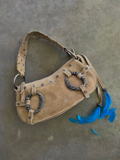 Rare Dolce and Gabbana Embellished Suede Feather Bag —  Early-2000s