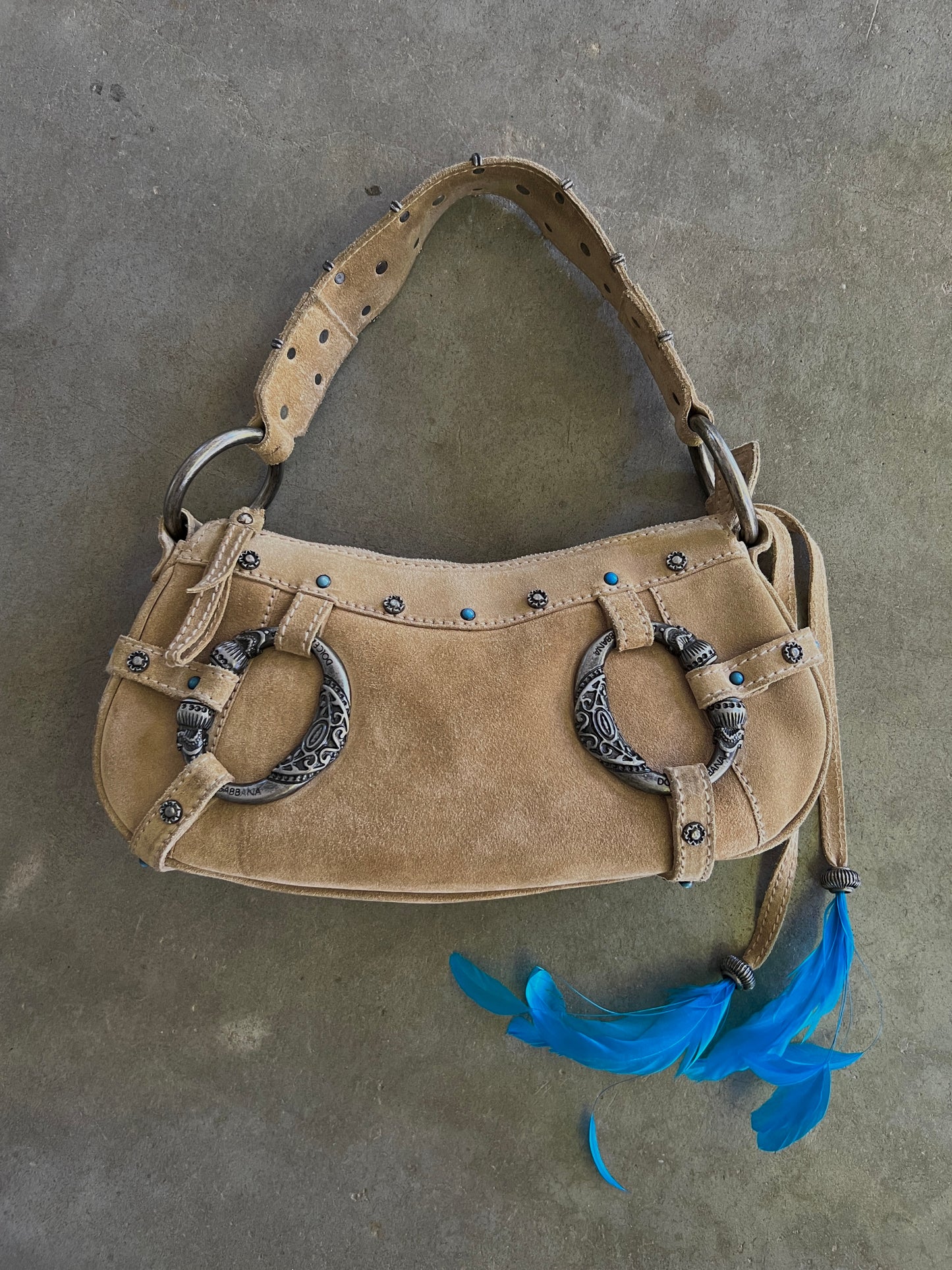Rare Dolce and Gabbana Embellished Suede Feather Bag —  Early-2000s