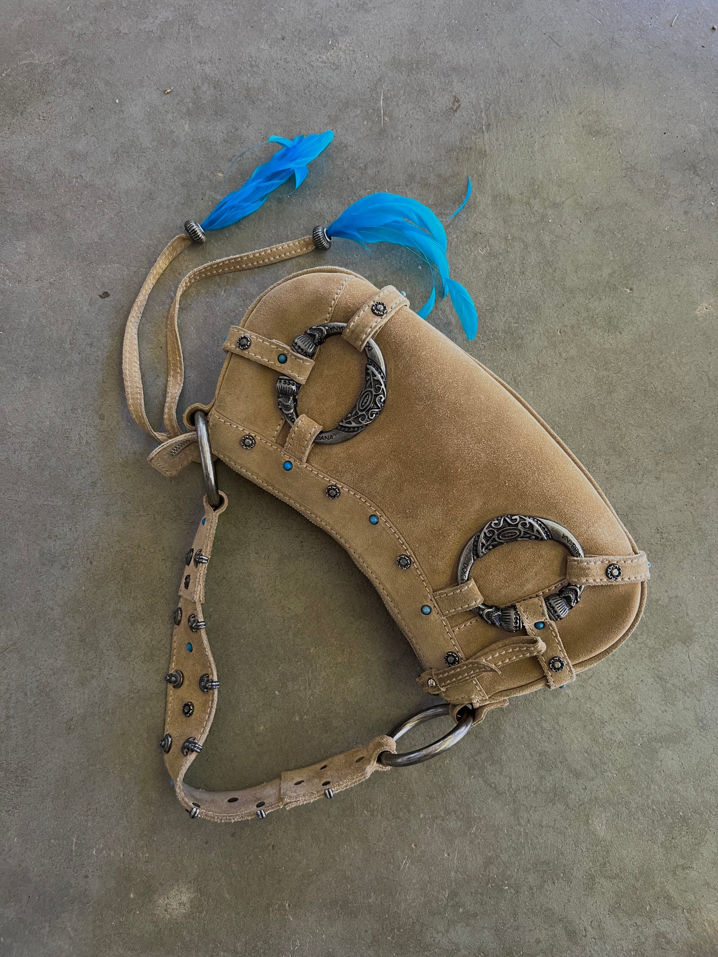 Rare Dolce and Gabbana Embellished Suede Feather Bag —  Early-2000s