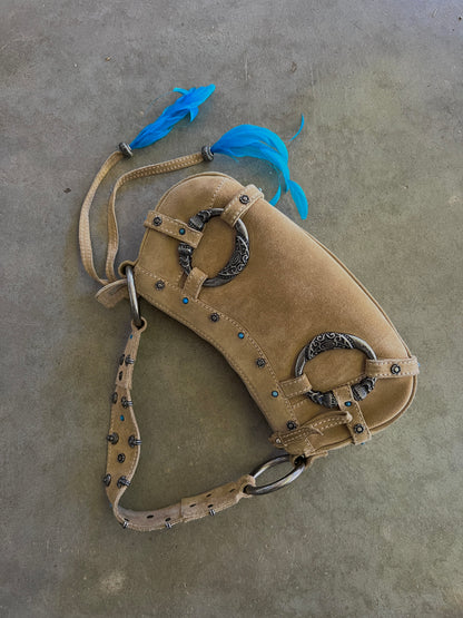 Rare Dolce and Gabbana Embellished Suede Feather Bag —  Early-2000s