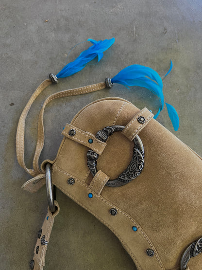 Rare Dolce and Gabbana Embellished Suede Feather Bag —  Early-2000s