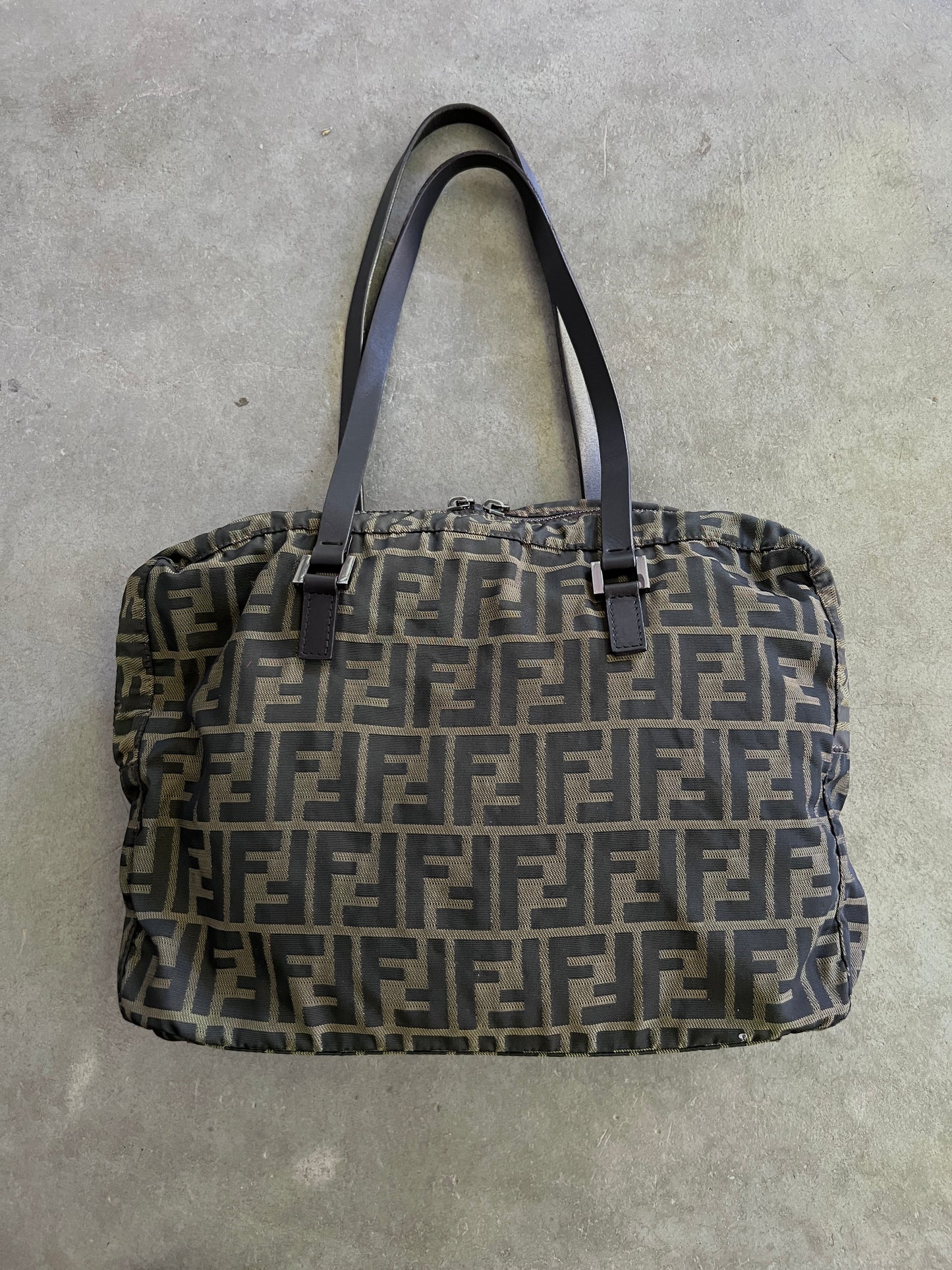 Fendi Zucca Double Zip Shoulder Bag