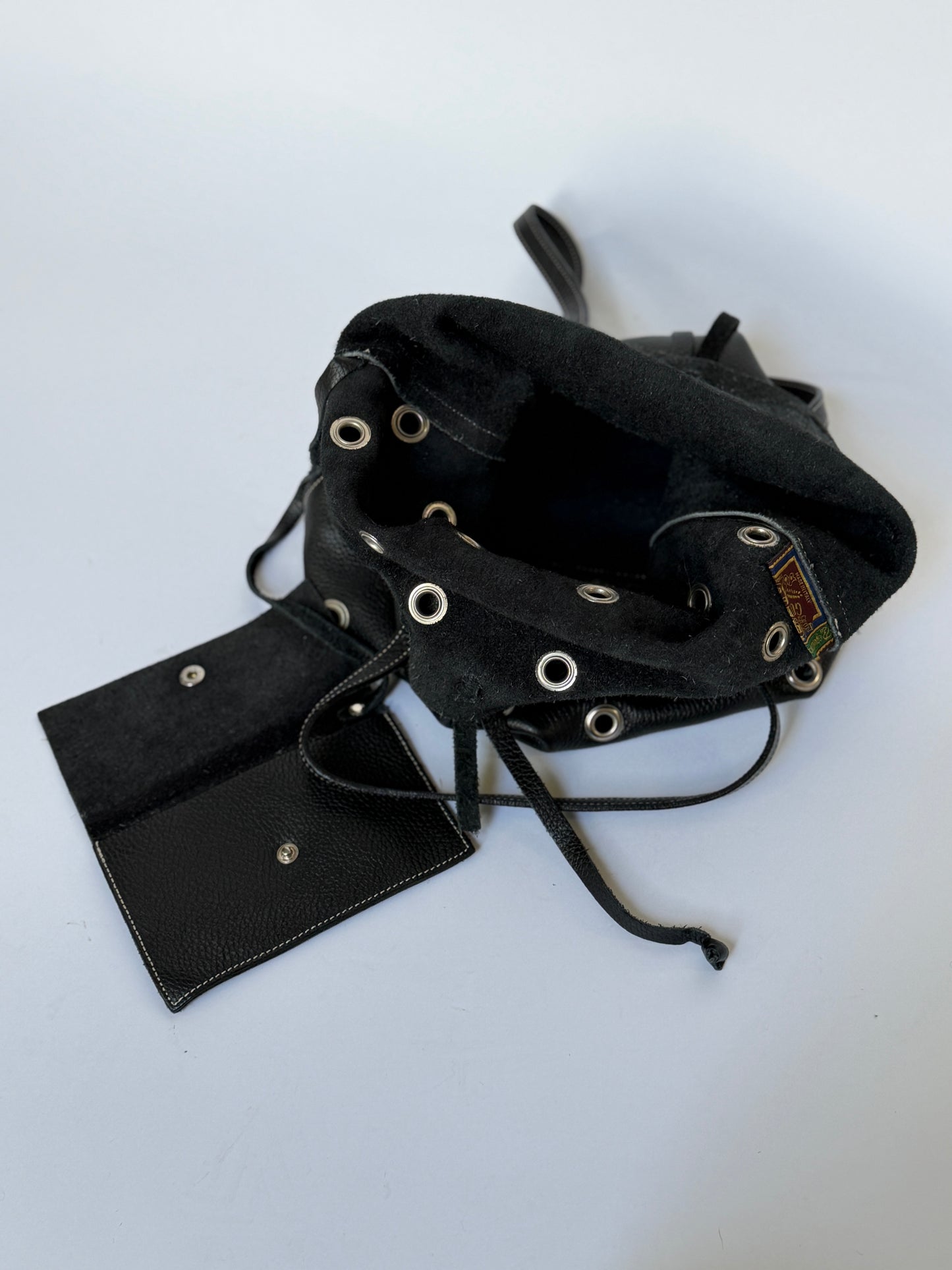 90s Eyelet Leather Shoulder Bag  —  Made in Italy