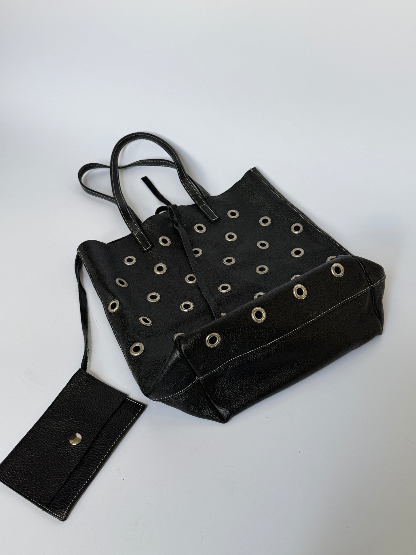 90s Eyelet Leather Shoulder Bag  —  Made in Italy
