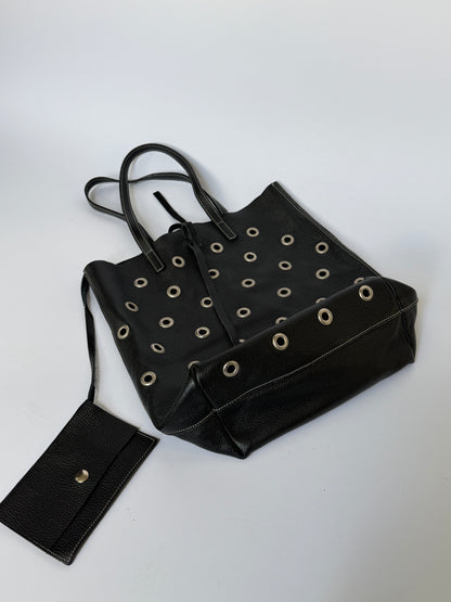 90s Eyelet Leather Shoulder Bag  —  Made in Italy