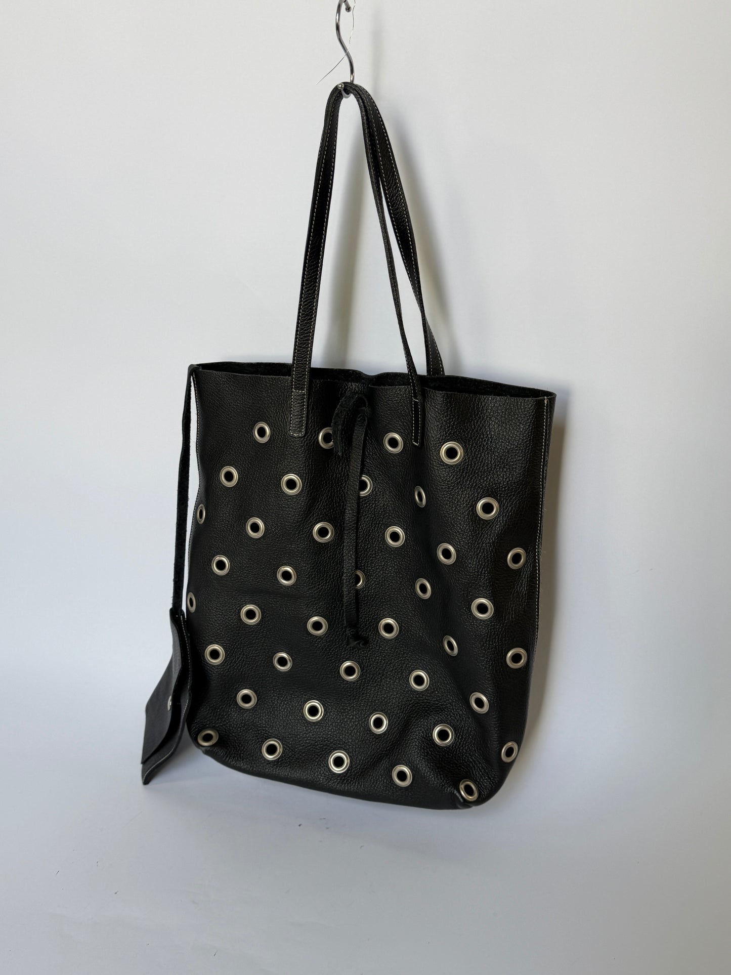 90s Eyelet Leather Shoulder Bag  —  Made in Italy