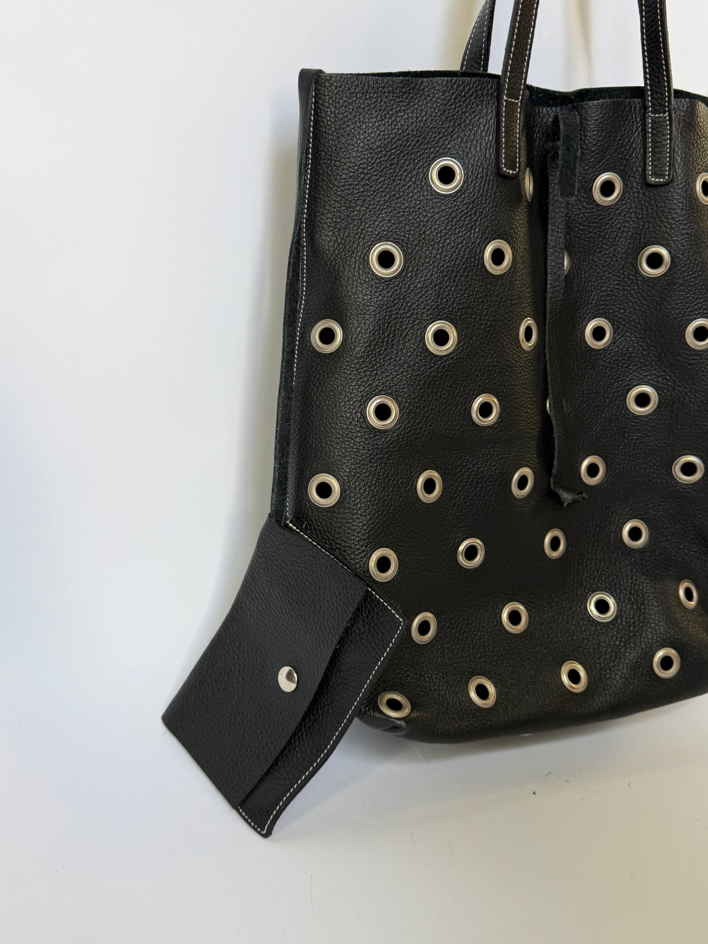 90s Eyelet Leather Shoulder Bag  —  Made in Italy