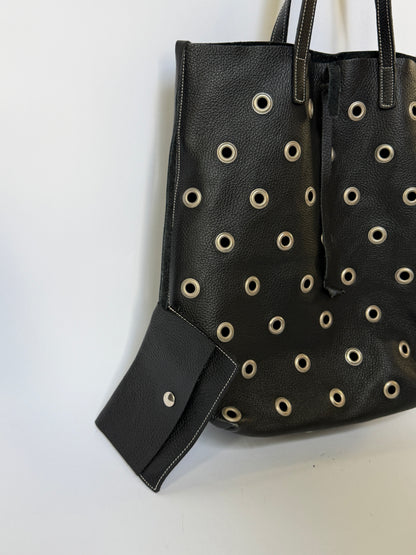 90s Eyelet Leather Shoulder Bag  —  Made in Italy